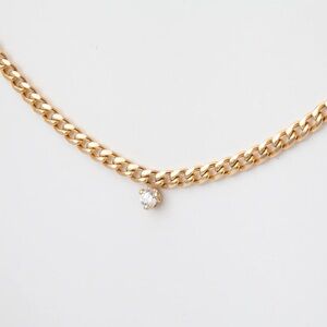 Zoë Chicco - 14K Small Curb Chain Necklace with Single Diamond